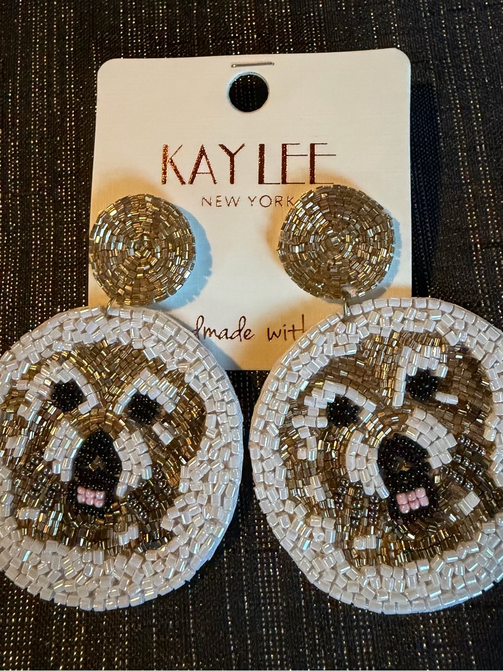 Golden Doodle White & Gold Beaded Dandle Earrings